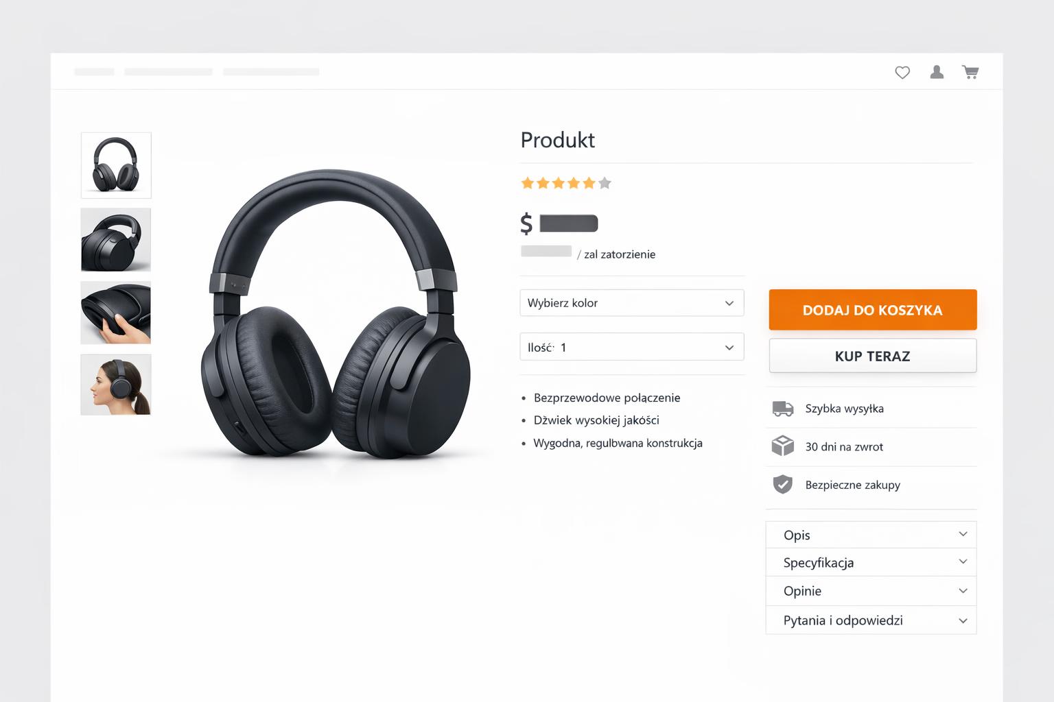 projekt sklepu e-commerce - ekran produktu z czytelnym CTA